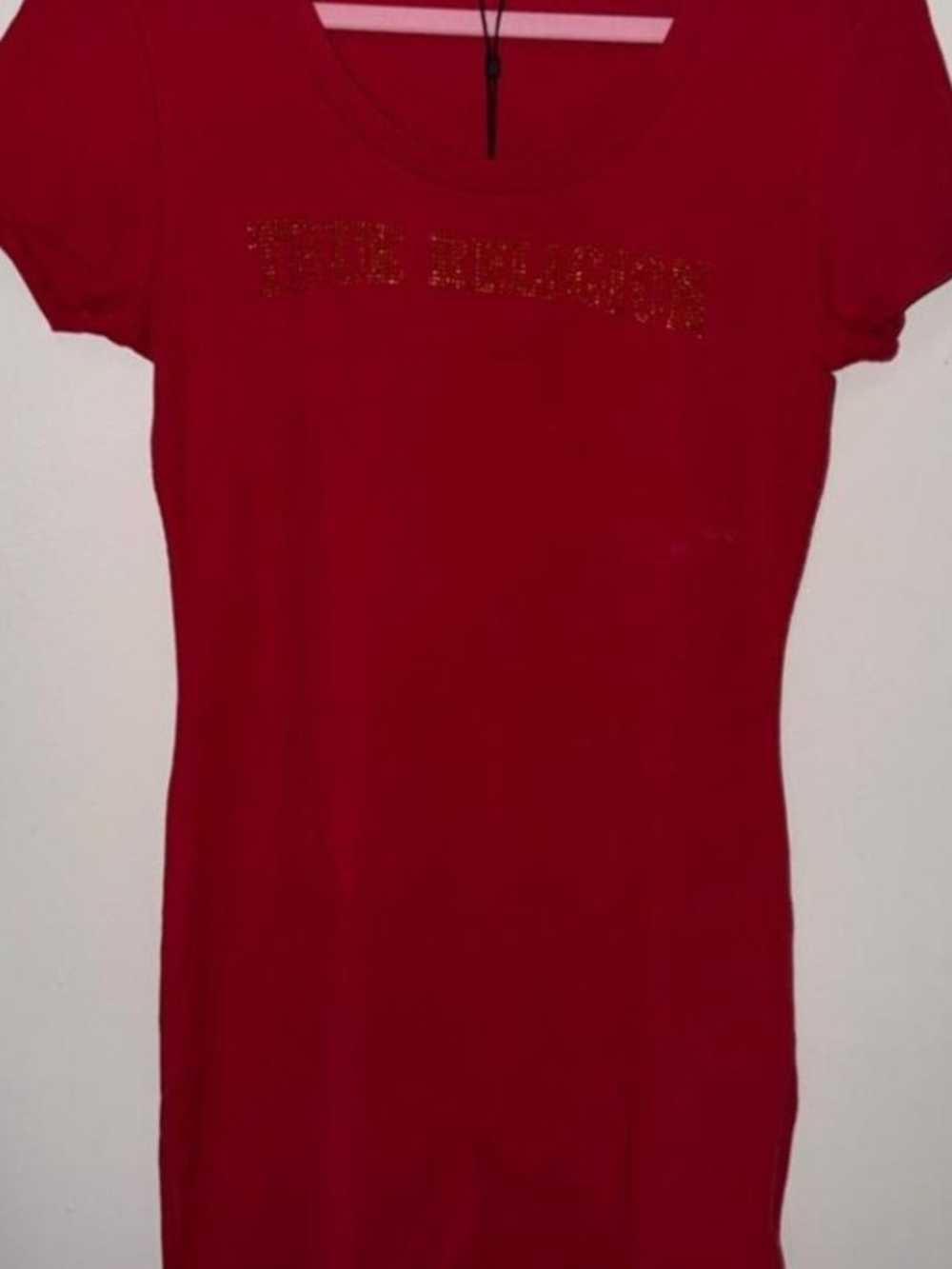 True Religion Red T-dress with Gold Rhinestone Logo